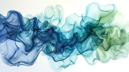 Layers of translucent, overlapping shapes in shades of blue and green, forming an intricate and complex abstract composition on a white background.