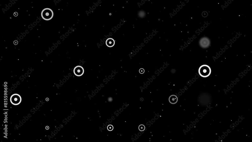 Poster template animation of evenly spaced astrological sun symbols of different sizes and opacity. animati