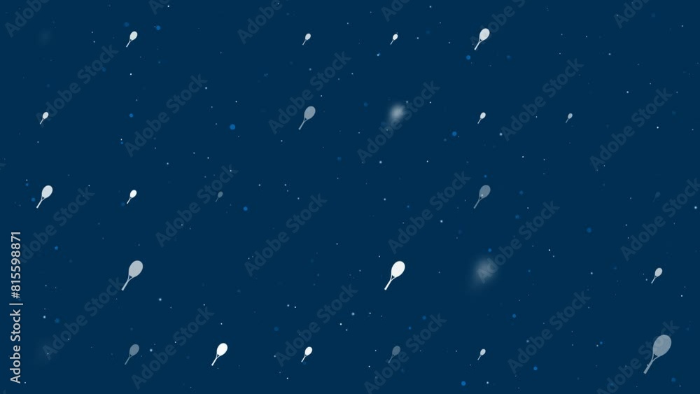 Poster template animation of evenly spaced tennis racket symbols of different sizes and opacity. animation 