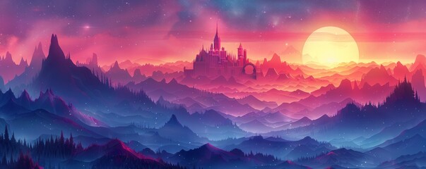 A celestial realm bathed in the light of distant stars, where shimmering palaces and ethereal landscapes create a vision of transcendent beauty.   illustration.