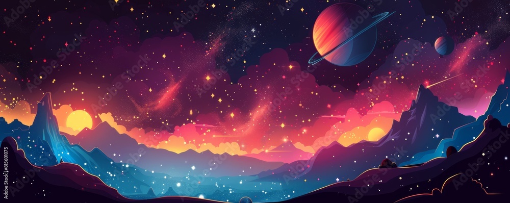 Poster a celestial dreamscape where celestial bodies of all shapes and sizes drift through the void, creati