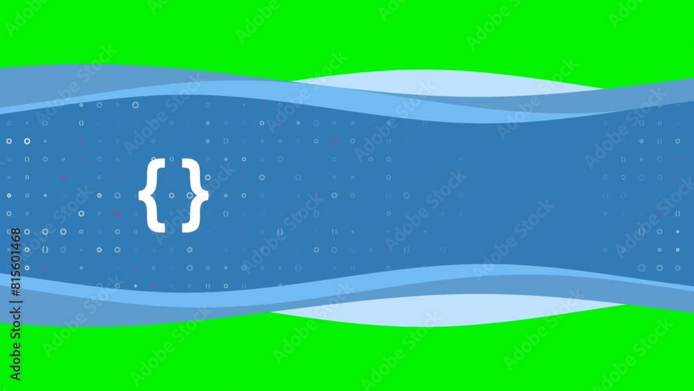 Poster animation of blue banner waves movement with white curly brackets symbol on the left. on the backgro