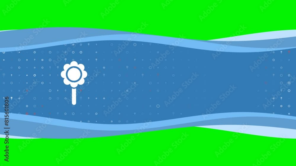 Poster animation of blue banner waves movement with white chamomile symbol on the left. on the background t