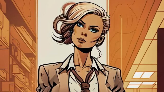 beautiful gorgeous pretty fashion blonde model strong woman portrait in comix cartoon style - 4K stock Video Animation footage