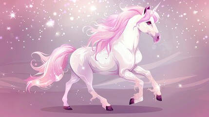 Unicorn with sparkles flat design, side view, unicorn theme, cartoon drawing, colored pastel