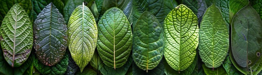 Fototapeta premium Green leaves with unique patterns, exotic foliage, suitable for home decor.
