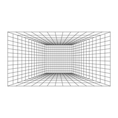 Abstract geometric room. Isometric grid. Circle, drawing, wall, shape, 3D illusion. Room perspective grid background