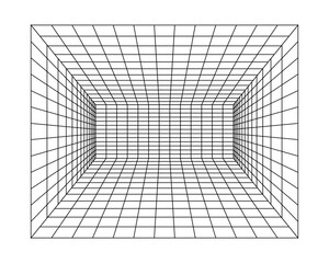 Abstract geometric wall. Isometric grid. Circle, drawing, wall, shape, 3D illusion. Room perspective grid background