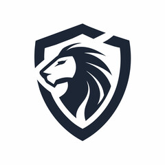 Minimalist Lion shield logo design vector art illustration