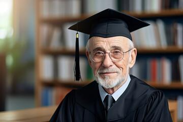 AI generative image of adult elderly man student education concept