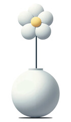 3d white vase with a daisy flower in 3d casual style. Vector illustration