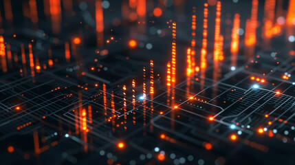 Glowing digital graph with lights and lines