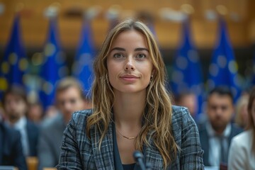 Politicians convene in a court or conference hall, amidst crowds, addressing diplomatic matters.