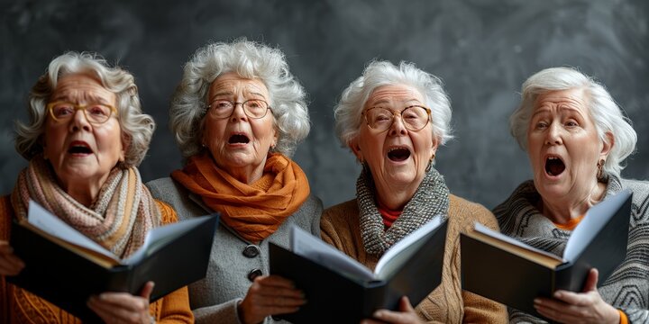 A harmonious choir of seniors enjoys singing hymns together in church.