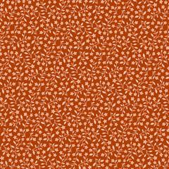 Spring small flower background Tiny floral fabric, wallpaper and home décor Simple light peach orange flowers on a rustic red background Ditsy girl dress print