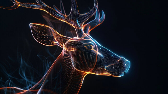 Beautiful and elegant profile of a deer in the form of a hologram