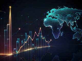 Global business success growth level up network graph with world map illustration ai generative