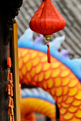 chinese dragon and chinese lantern in the temple