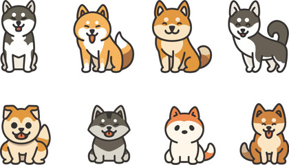 Fototapeta premium Set of Cute Cartoon Dog Faces with Different Expressions
