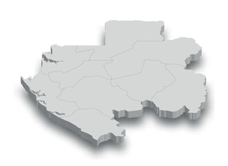 3d Gabon white map with regions isolated