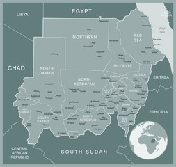 Sudan - detailed map with administrative divisions country. Vector illustration