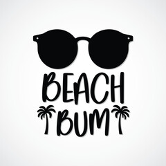 Beach Bum T-Shirt Design - Vector File

Relaxed beach-themed t-shirt design with sunglasses and palm trees, labeled "Beach Bum" in black and white.