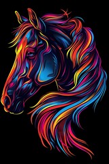 Powerful and Majestic Neon Hued Horse Exuding Strength and Beauty on Dramatic Black Background