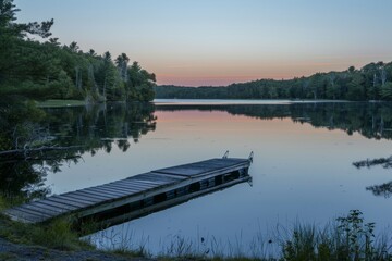 Serene Lake Sunset with Wooden Dock