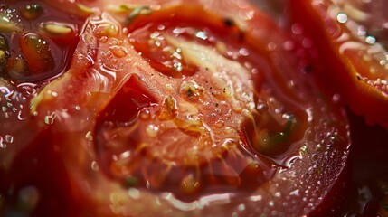 Close-Up of a Tomato Cut in Half, Shiny and Oily, Illuminated by Studio Lights
