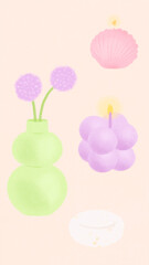 girly stylish Danish pastel home decor illustrations trendy vase with flowers & candles to decorate your fun cozy calming bedroom home office interior design lifestyle self-love Instagram story 