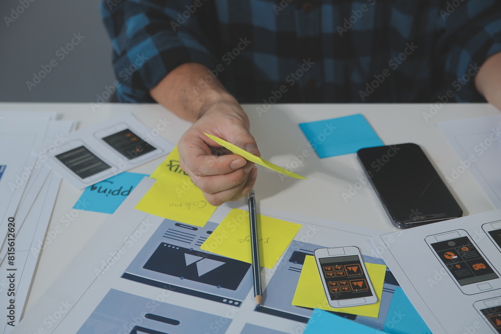 Wall mural ux graphic designer creative sketch planning application process development prototype wireframe for
