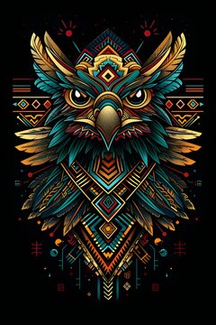 Regal Eagle Embellished with Aztec Glyphs and Geometric Patterns Symbolizing Freedom and Vision