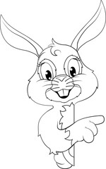 Easter Bunny Rabbit Cartoon Character Peeking Sign