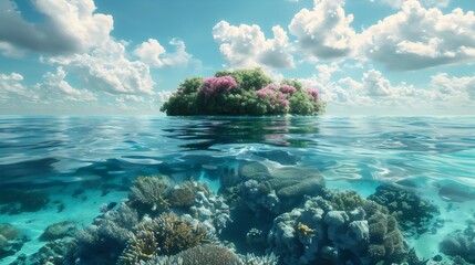 Tropical island , Vivid Ocean, Happy Natural , Blue and Green Sea, Ocean life, 