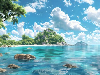 Tropical island , Vivid Ocean, Happy Natural , Blue and Green Sea, Ocean life, 