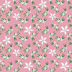 Seamless pattern White flowers. Pink, white and green colors