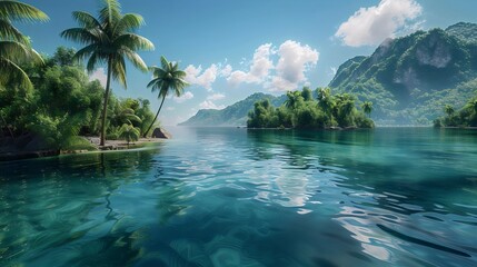 Tropical island , Vivid Ocean, Happy Natural , Blue and Green Sea, Ocean life, 