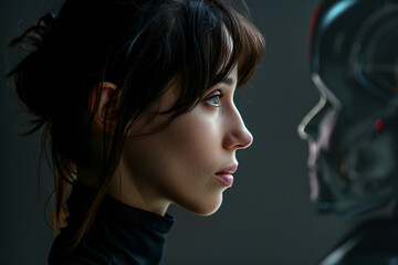 Human against modern robot machine made with generative AI