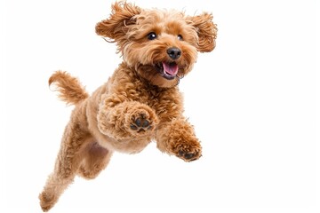 Cockapoo's Playful Bounce: Capture the exuberance of a Cockapoo bouncing with joy. photo on white isolated background