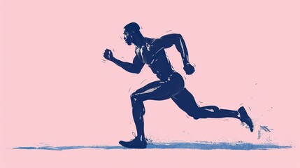 Obraz premium Illustration of a fit young man running with dynamic motion lines against a grey background.