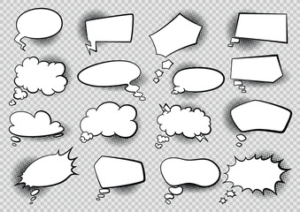 Obraz premium Comics book speech bubbles. Speech balloon or cartoon design elements isolated on white background. Vector illustration