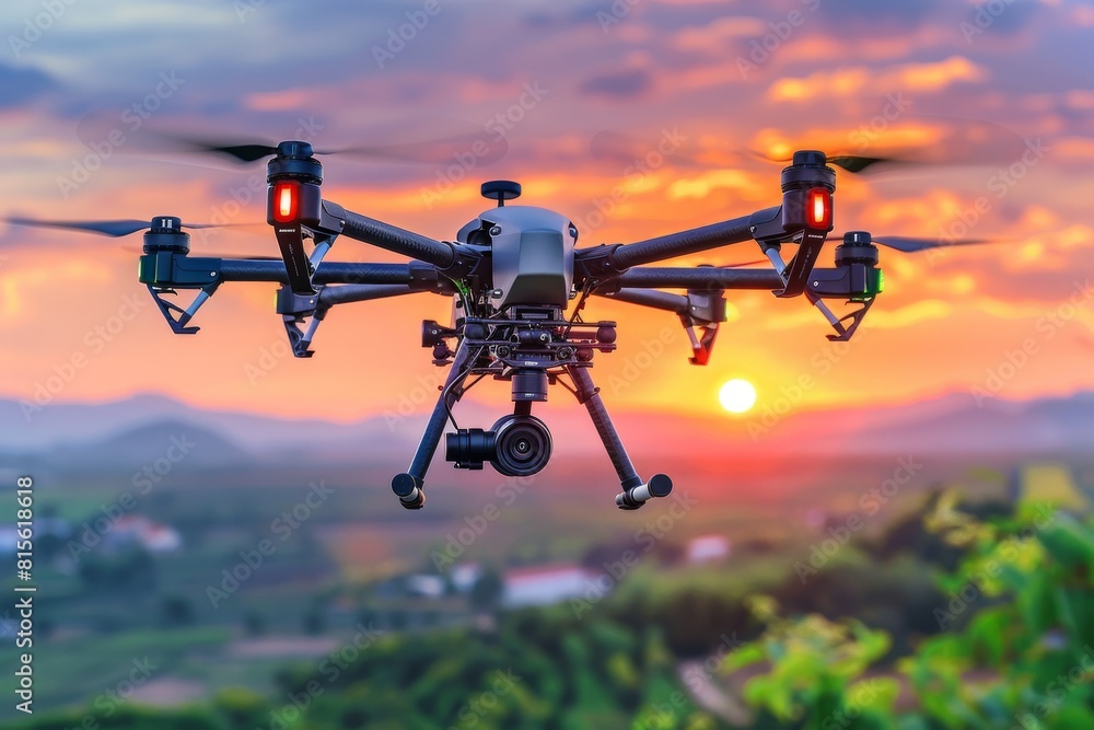 Poster drone technology transforms pesticide application in wine agriculture, enhancing operations in viney