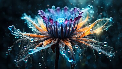 Beautiful water lily flower with dew drops close-up