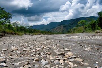 Shows the Dry Season along the Riverbed of Cangrejal River in Honduras
