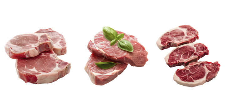 Fresh raw pork meat on transparent background. Food photography.