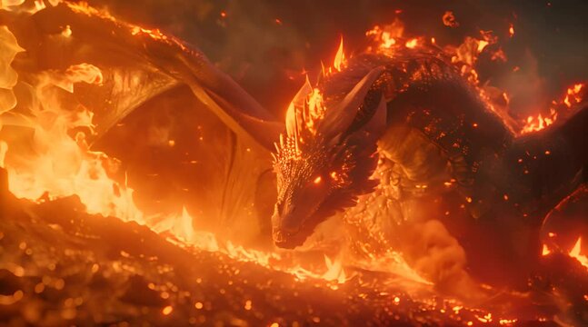 A dragon burning on fire 