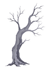 Old dead tree. Hand draw leafless trunk. Winter or autumn season plants icon, dry naked branch silhouette. Nature ecology problems concept. Isolated vector illustration