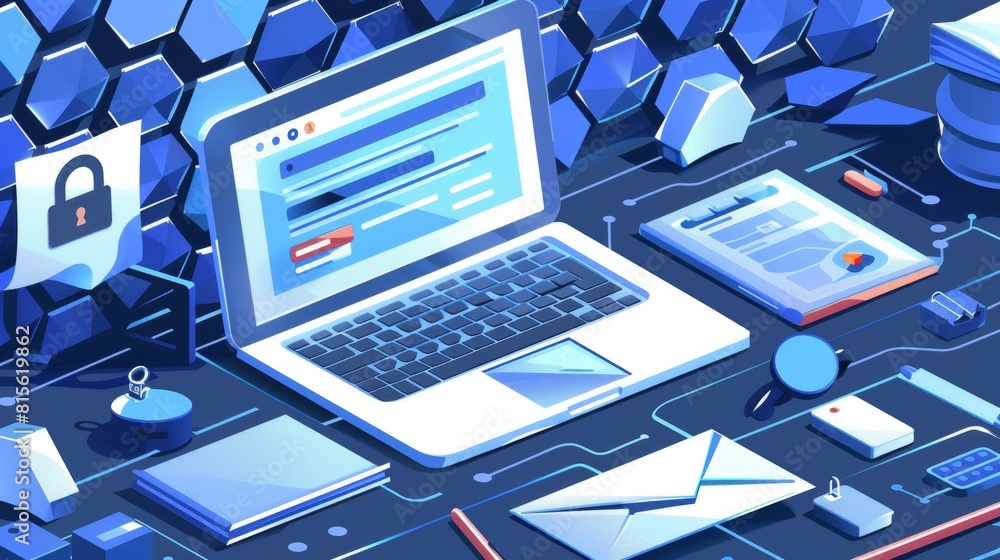 Poster a concept of protecting personal data, an isometric modern of a security guarantee for internet acco