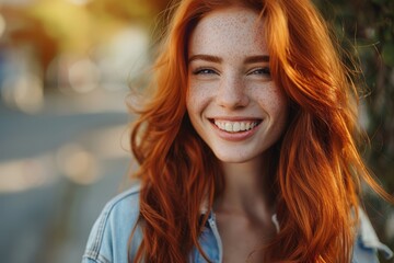 Fototapeta premium Teen Girl. Beautiful Redhead Girl Smiling Brightly in Casual Attire