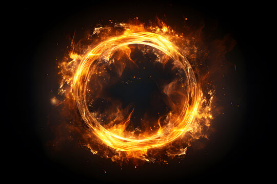 Abstract fire ring of Sparking fire circle isolated on black background